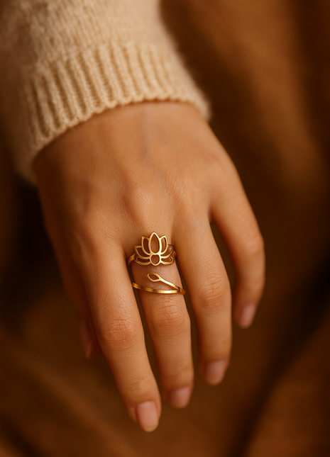 🎁 Bague Lotus Dorée – Symbole d’Éveil et de Pureté (100% off)